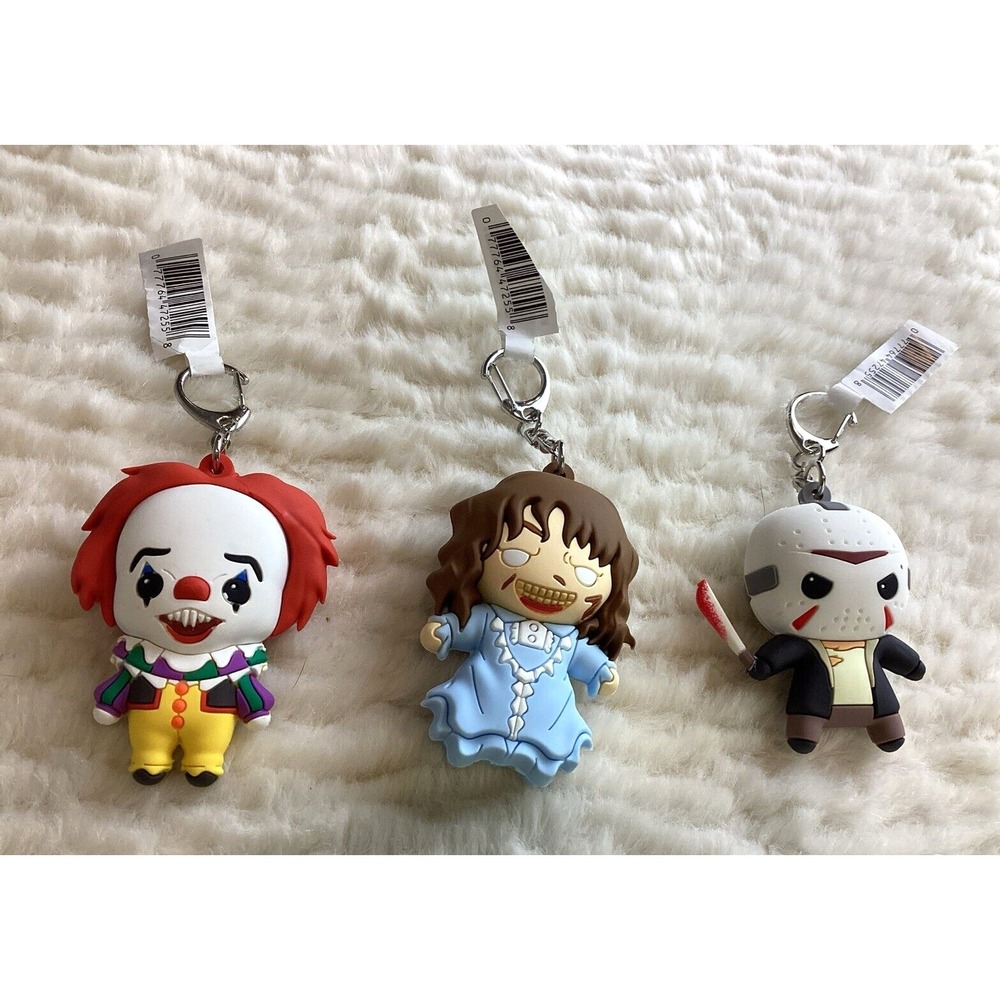 IT Pennywise Regan Jason 2.75" Clown Friday 13 Clip Keychains Horror Figural Bag